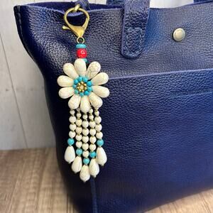 Beaded Flower Bag Charm NEW! White Flower Purse Charm Fun Keychain Spring